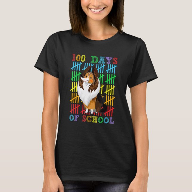 100 Days of School Shetland Sheepdog Lover 100th D T-Shirt (Vorderseite)