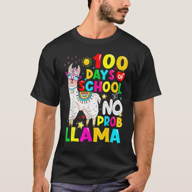 100 Days Of School Shirt No Probllama Llama 100th  (Vorderseite)