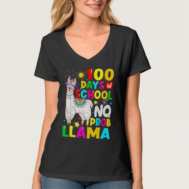 100 Days Of School Shirt No Probllama Llama 100th  (Vorderseite)