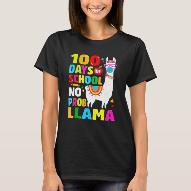 100 Days Of School Shirt No Probllama Llama Face M (Vorderseite)