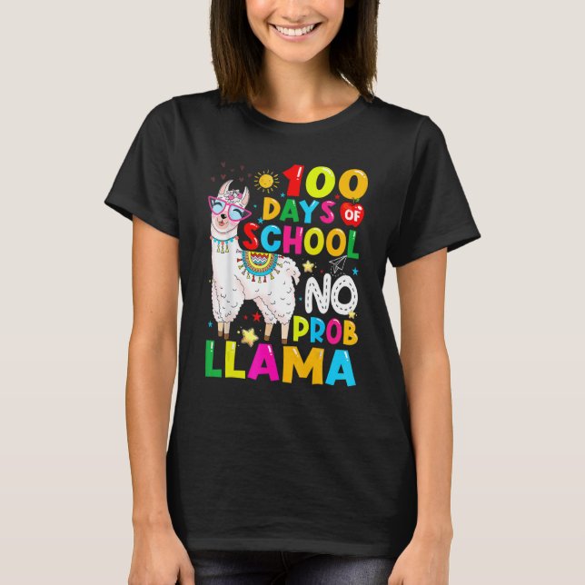 100 Days Of School Shirt No Probllama Llama Funny  (Vorderseite)