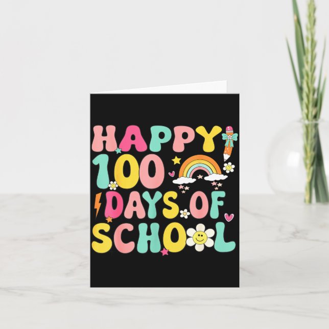 100 Days Of School Teacher Kids Happy 100th Day Of Karte (Vorderseite)
