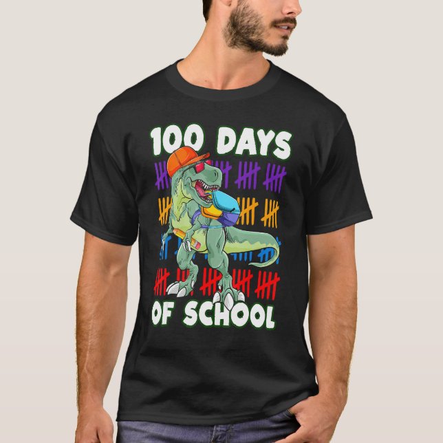 100 Days Of School Teacher Student Dinosaur Kid To T-Shirt (Vorderseite)