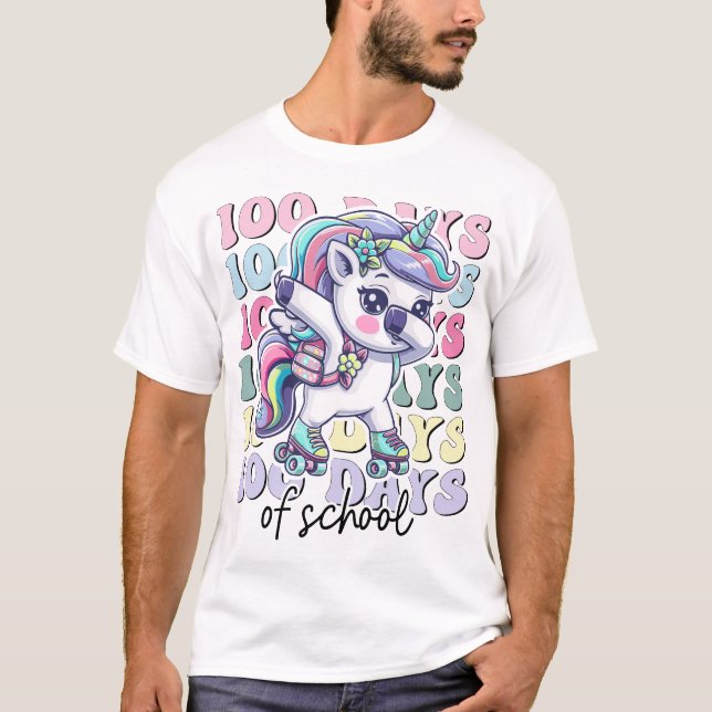100 Days of School Unicorn Girls Teachers T-Shirt (Vorderseite)