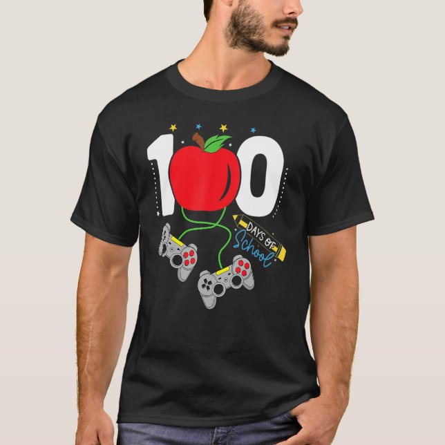 100 Days of School video games gaming apple teache T-Shirt (Vorderseite)