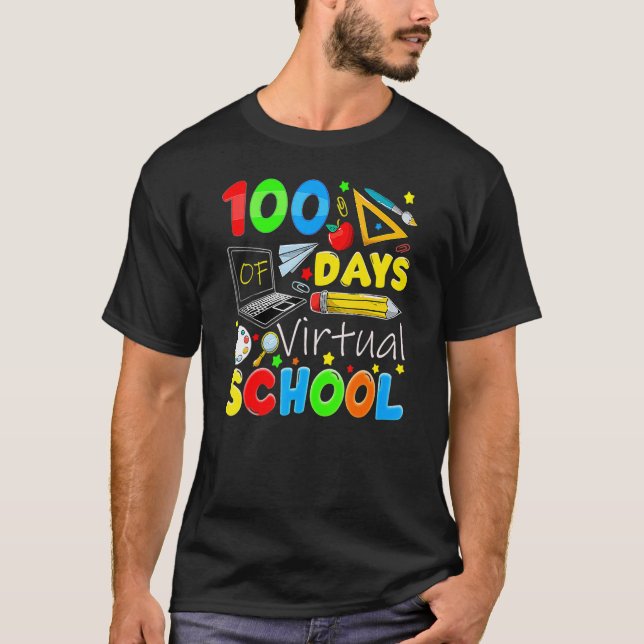 100 Days Of Virtual School Funny 100th Day Of Scho T-Shirt (Vorderseite)
