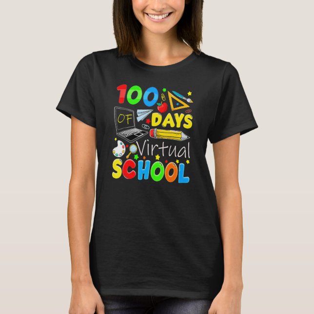 100 Days Of Virtual School Funny 100th Day Of Scho T-Shirt (Vorderseite)