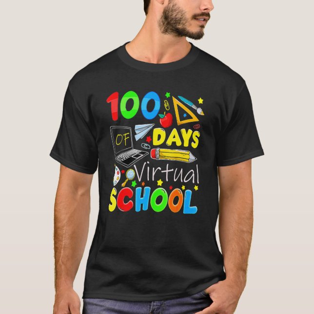 100 Days Of Virtual School Funny 100th Day Of Scho T-Shirt (Vorderseite)