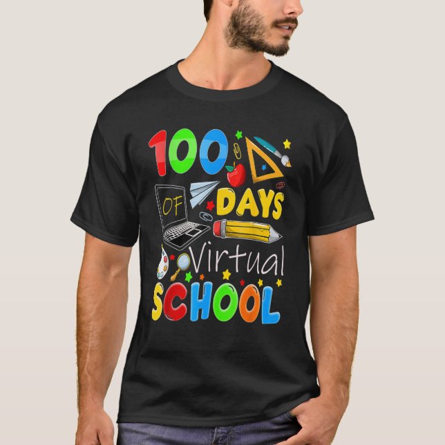 100 Days Of Virtual School Funny 100th Day Of Scho T-Shirt (Vorderseite)