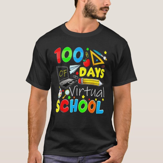 100 Days Of Virtual School Funny 100th Day Of Scho T-Shirt (Vorderseite)
