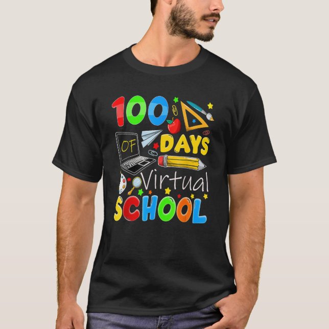 100 Days Of Virtual School Teacher 100th Day Of Sc T-Shirt (Vorderseite)
