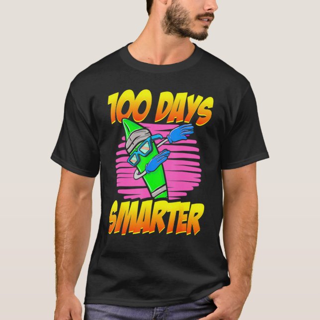 100 Days Smarter 100th Day Of School Dabbing Crayo T-Shirt (Vorderseite)