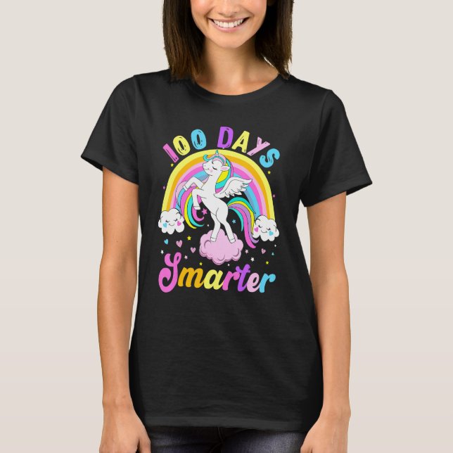 100 Days Smarter 100th Day Of School Unicorn Rainb T-Shirt (Vorderseite)