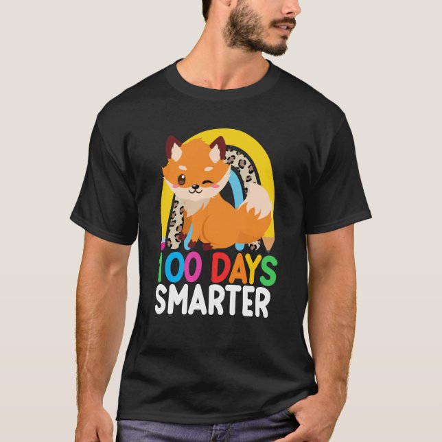 100 Days Smarter Cute Animal Fox 100 Days Of Schoo T-Shirt (Vorderseite)