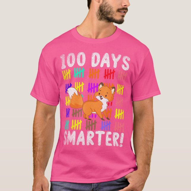 100 Days Smarter Cute Animal Fox 100 Days Of Schoo T-Shirt (Vorderseite)