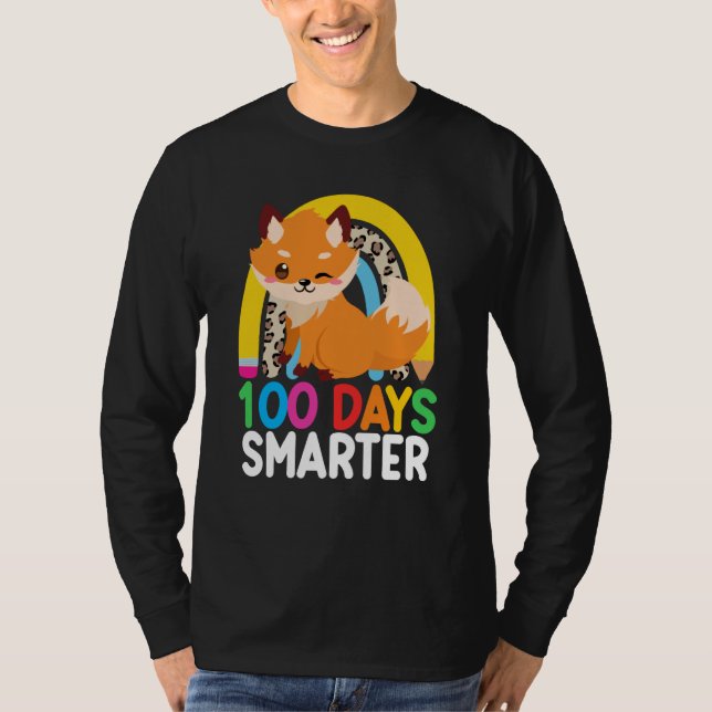 100 Days Smarter Cute Animal Fox 100 Days Of Schoo T-Shirt (Vorderseite)