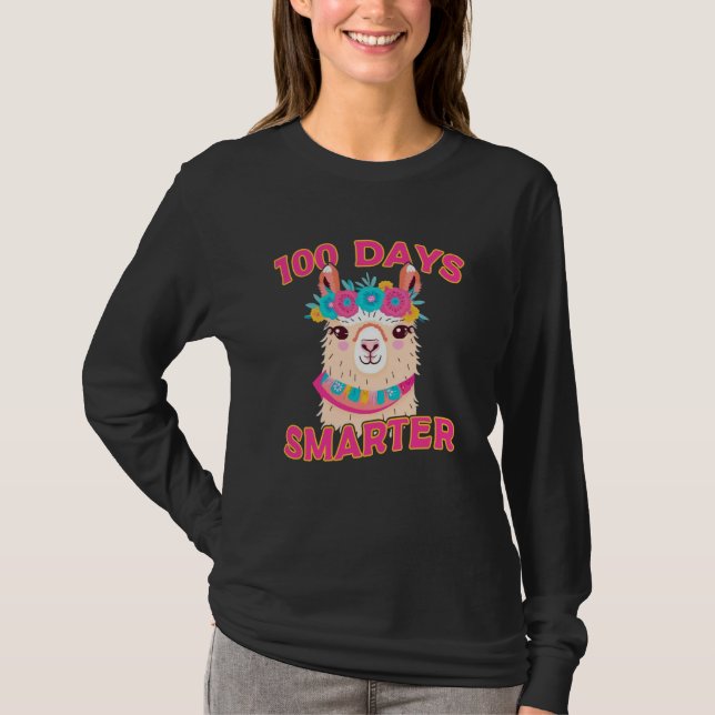 100 Days Smarter Cute Llama 100th Day Of School  1 T-Shirt (Vorderseite)