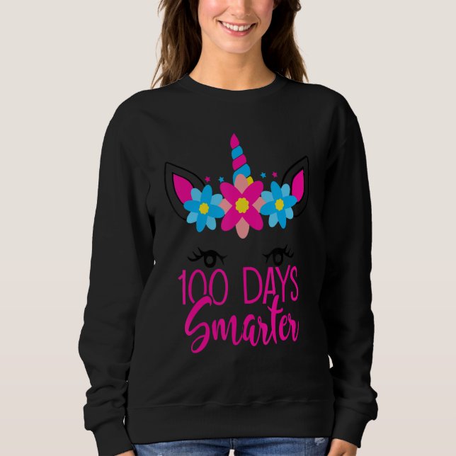 100 Days Smarter Cute Unicorn Face Teacher Student Sweatshirt (Vorderseite)