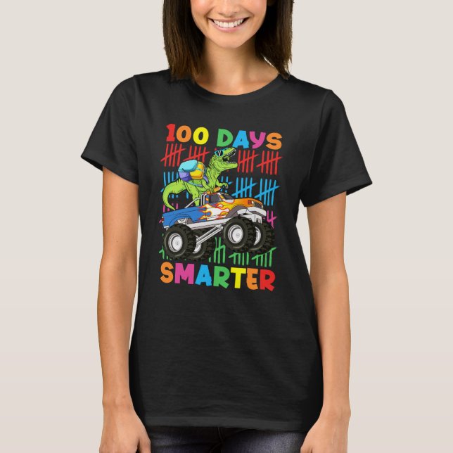 100 Days Smarter Dinosaur Monster Truck 100th Day  T-Shirt (Vorderseite)