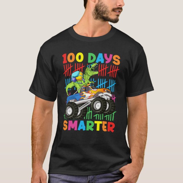 100 Days Smarter Dinosaur Monster Truck 100th Day  T-Shirt (Vorderseite)