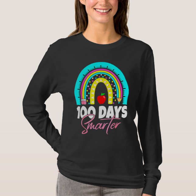 100 Days Smarter Funny 100th Day Of School Rainbow T-Shirt (Vorderseite)