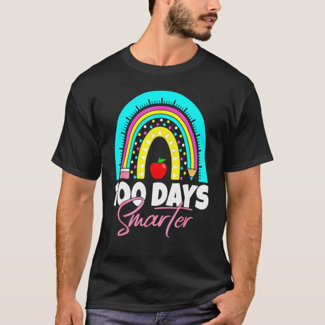 100 Days Smarter Funny 100th Day Of School Rainbow T-Shirt (Vorderseite)
