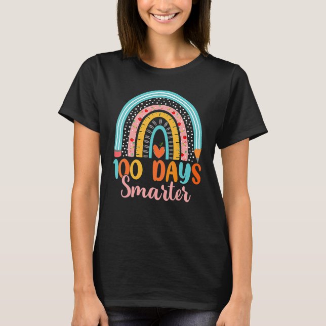 100 Days Smarter Happy 100th Day Of School Rainbow T-Shirt (Vorderseite)