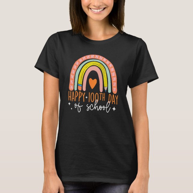 100 Days Smarter Happy 100th Day Of School Rainbow T-Shirt (Vorderseite)