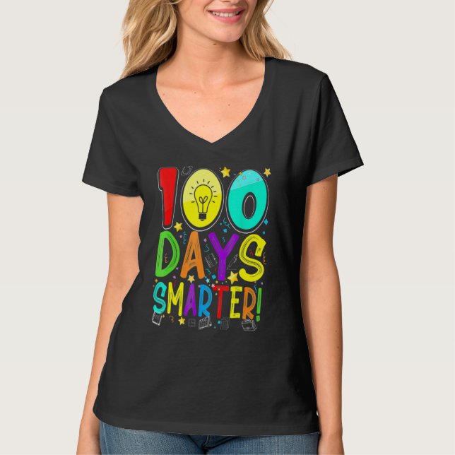 100 Days Smarter Happy 100th Day Of School Student T-Shirt (Vorderseite)