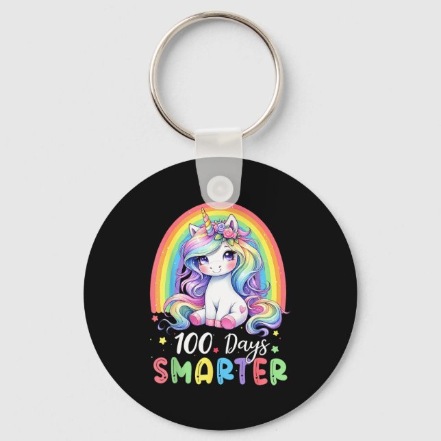 100 Days Smarter Kids Girls Unicorn 100th Day Of S Schlüsselanhänger (Vorderseite)