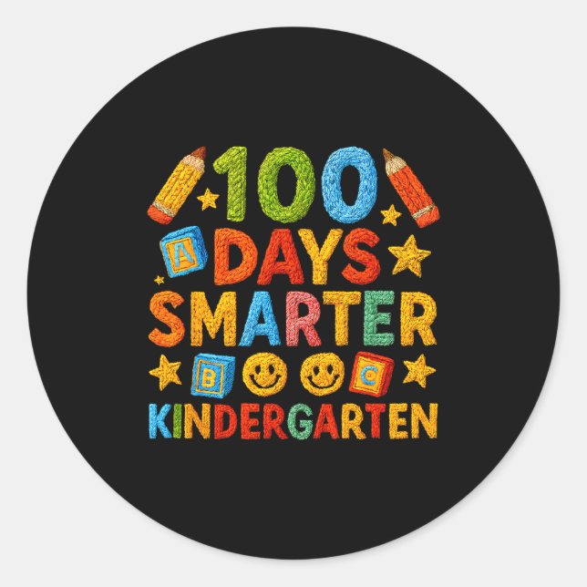 100 Days Smarter Kindergarten Milestone School Ach Runder Aufkleber (Vorderseite)