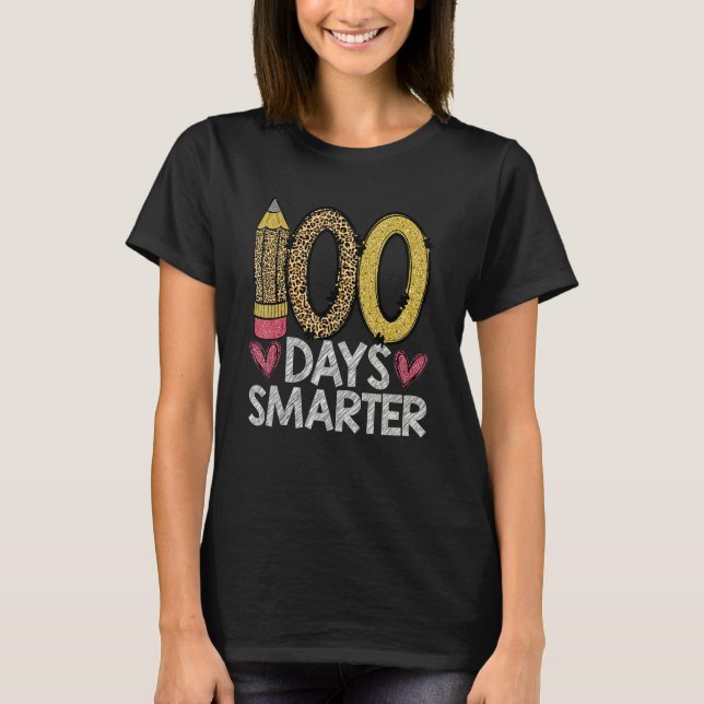100 Days Smarter Leopard 100th Day Of School Teach T-Shirt (Vorderseite)