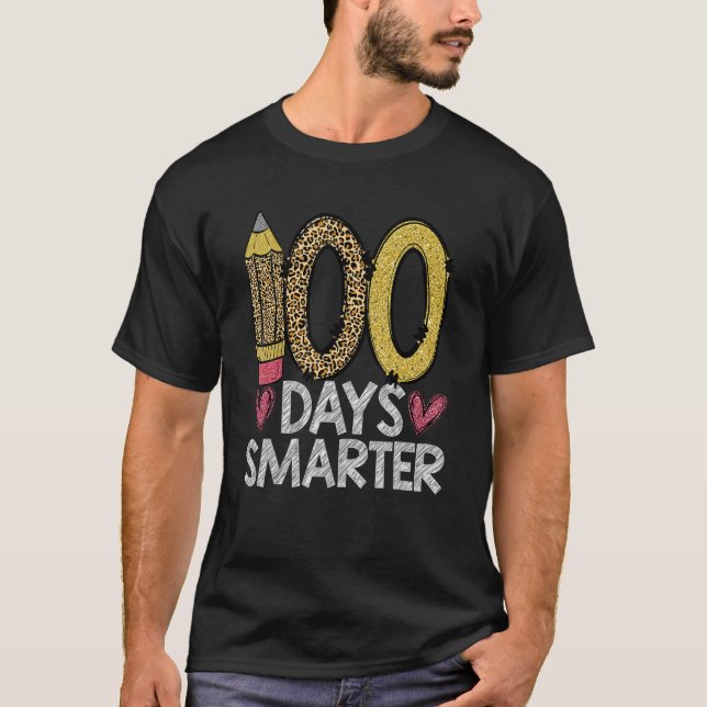 100 Days Smarter Leopard 100th Day Of School Teach T-Shirt (Vorderseite)
