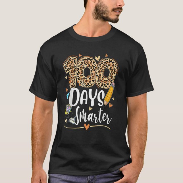100 Days Smarter Leopard Happy 100th Day Of School T-Shirt (Vorderseite)