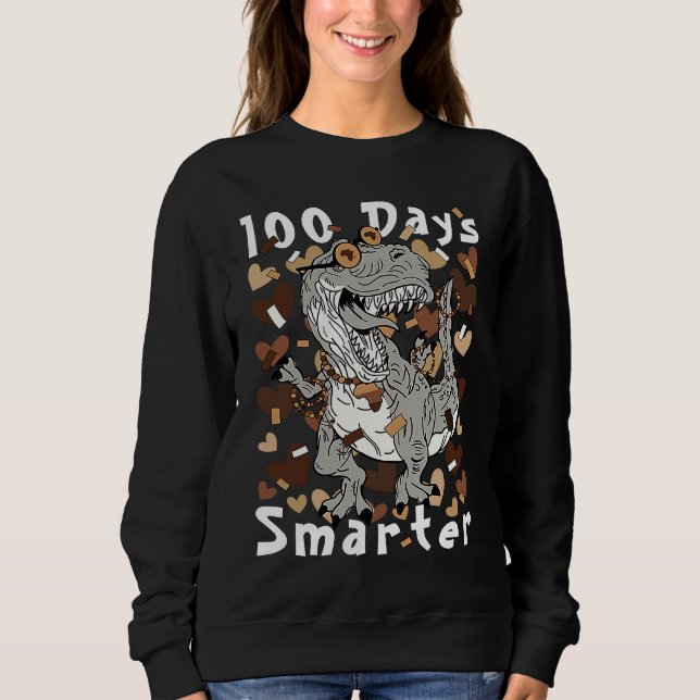 100 Days Smarter Melanin Dinosaur School Black Mel Sweatshirt (Vorderseite)