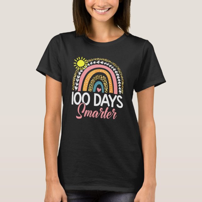 100 Days Smarter Rainbow Leopard Happy 100th Day O T-Shirt (Vorderseite)