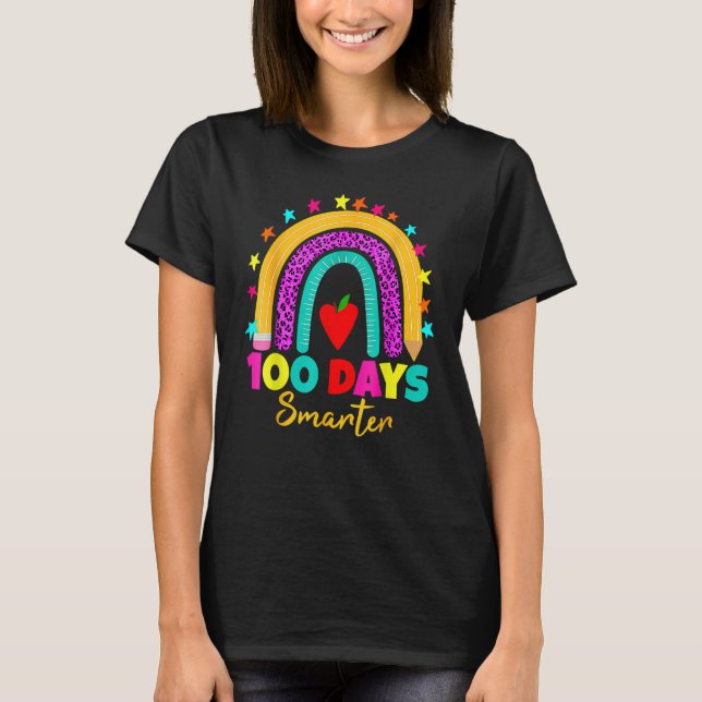 100 Days Smarter Teacher 100th Day Of School Rainb T-Shirt (Vorderseite)