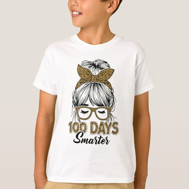 100 Days Smarter Teacher Leopard Print Bow School T-Shirt (Vorderseite)