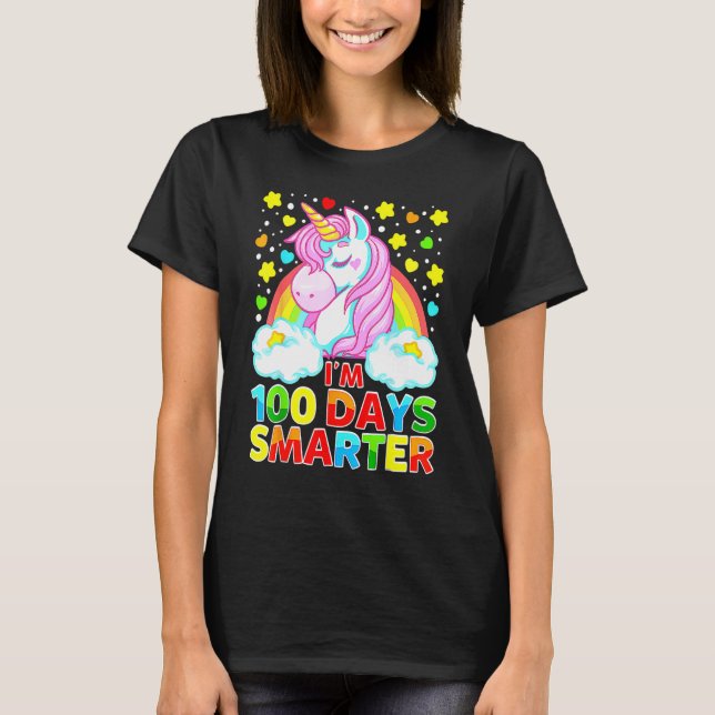 100 Days Smarter Unicorn Girls Teacher Students Ki T-Shirt (Vorderseite)