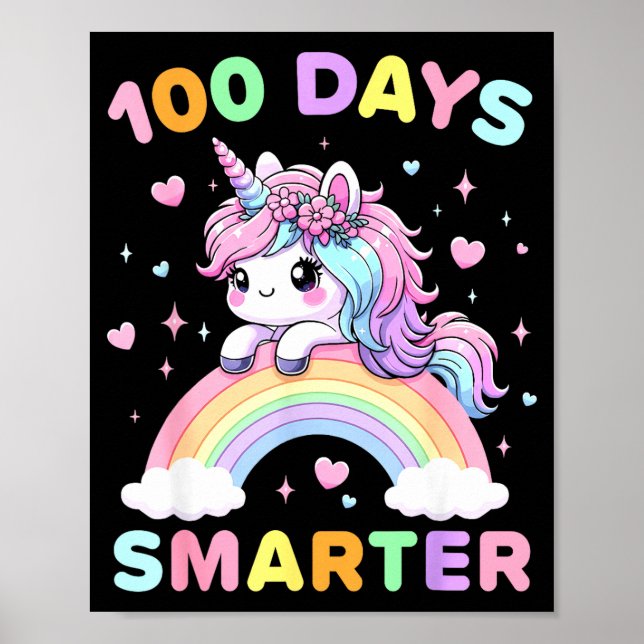 100 Days Smarter Unicorrn 100th Day Of School Kids Poster (Vorne)