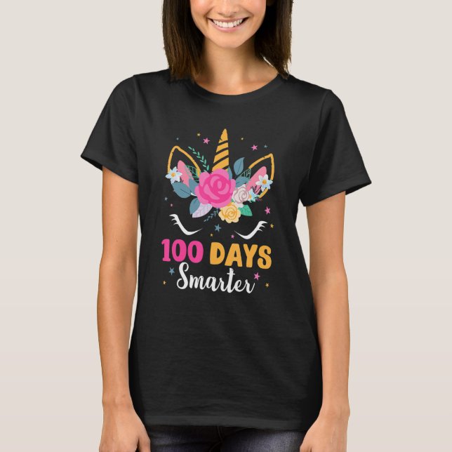 100 Days Smarter Women Girls Unicorn 100th Day of  T-Shirt (Vorderseite)
