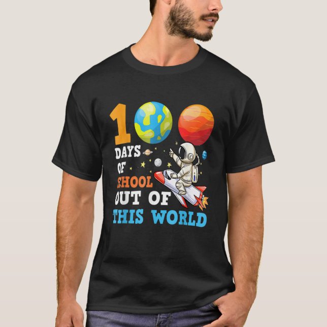 100 Days Space Teacher Boys Happy 100th Day Of Sch T-Shirt (Vorderseite)