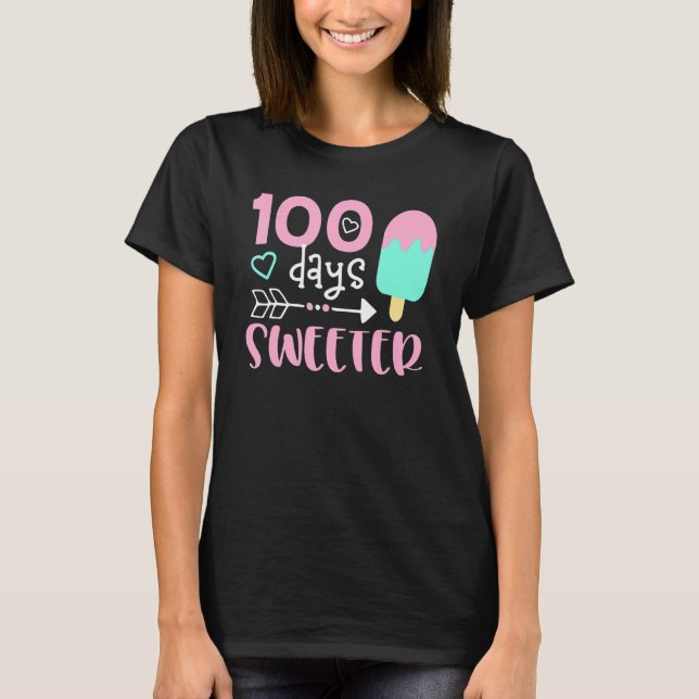 100 Days Sweeter, Girl 100 Days Of School, Ice Cre T-Shirt (Vorderseite)