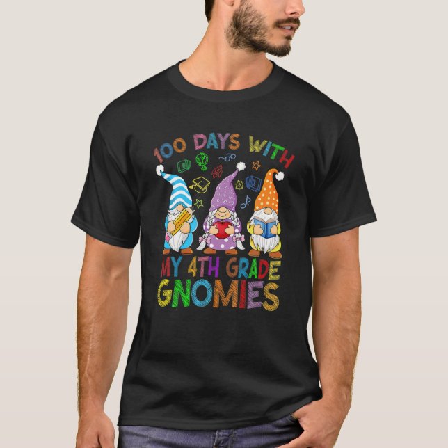 100 Days With My 4Th Grade Gnomes Virtual Teachers T-Shirt (Vorderseite)