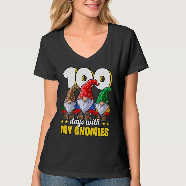 100 Days With My Gnomies Happy 100th Day Of School T-Shirt (Vorderseite)