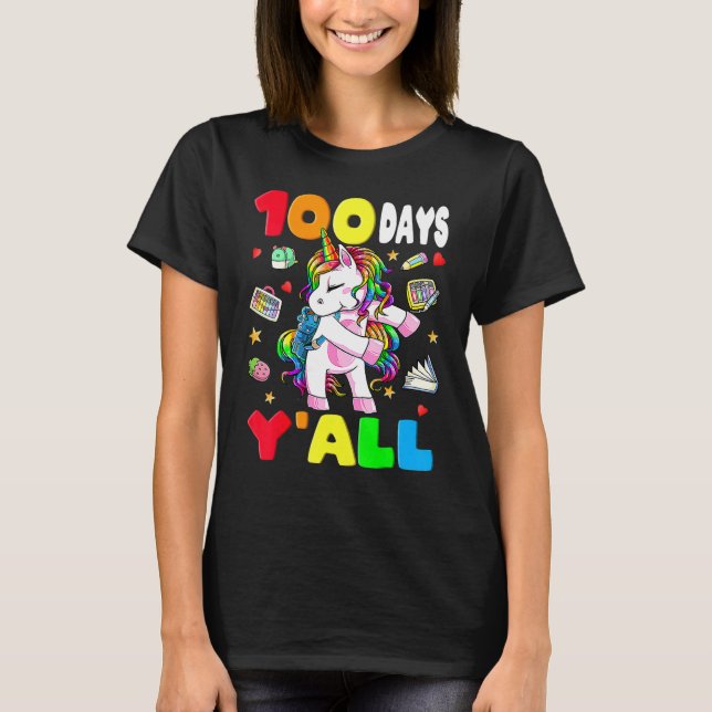 100 Days Y'all Teacher Flossing Unicorn Girls 100t T-Shirt (Vorderseite)