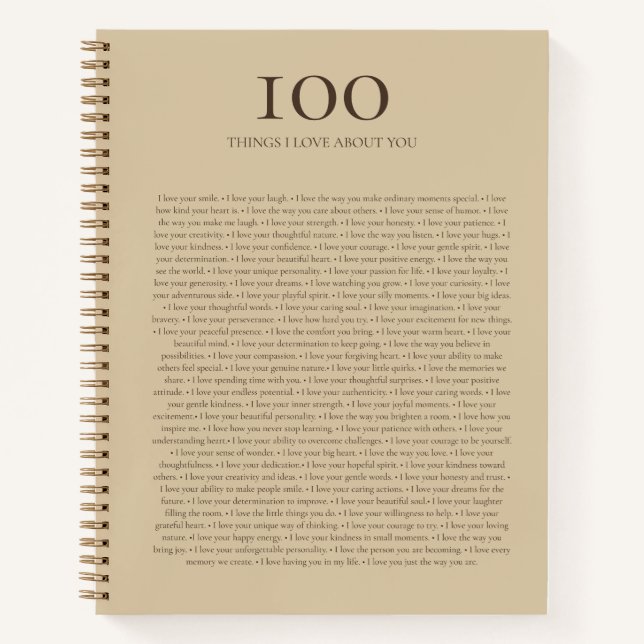 100 Dinge, die ich an dir liebe | Brauner und reic Notizbuch (Vorderseite)