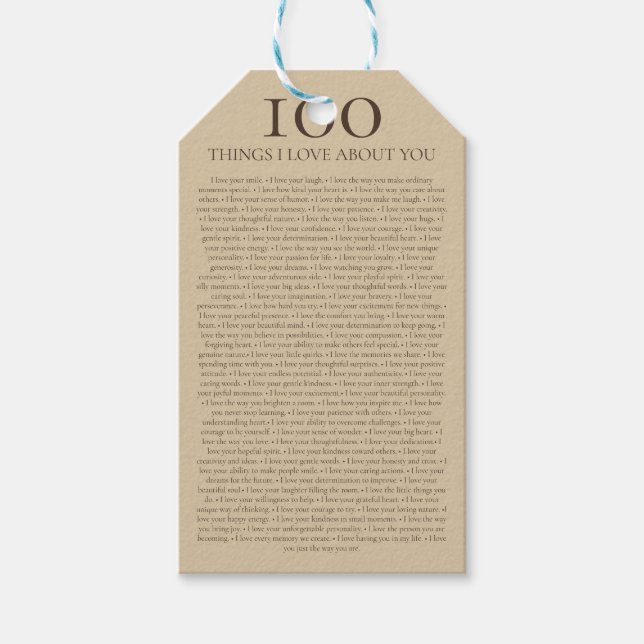 100 Dinge, die ich an dir liebe - Personalisierbar Geschenkanhänger (Vorderseite)