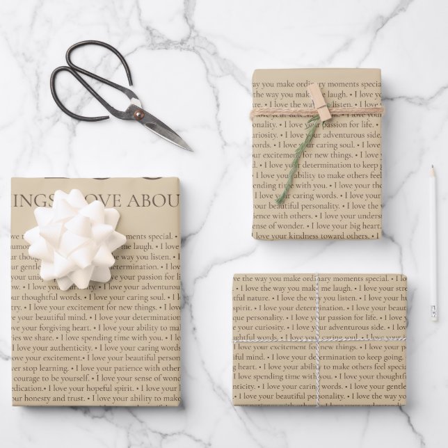 100 Dinge, die ich an dir liebe - Personalisierbar Geschenkpapier Set (Vorderseite)