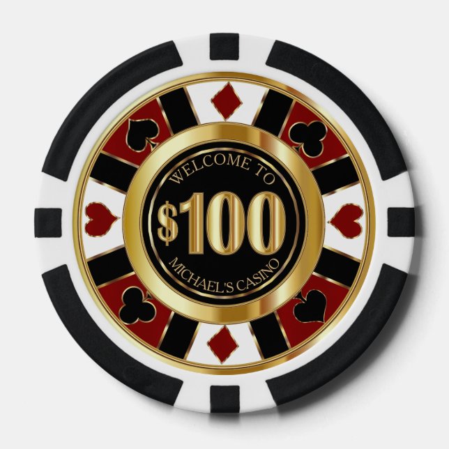 $100 Dollar Casino Poker Chip Las Vegas-Red / Gold (Vorderseite)